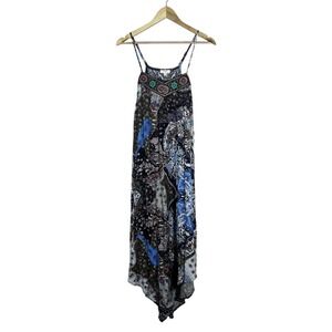Ganji LA Boho Paisley Handkerchief Hem Maxi Dress Multi Color Festival Size S